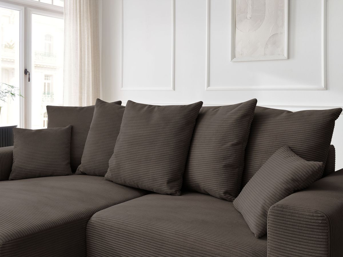 Bobochic Atilla Ecksofa mit Schlaffunktion und Bettkasten Cordsamt Taupe Ecke links