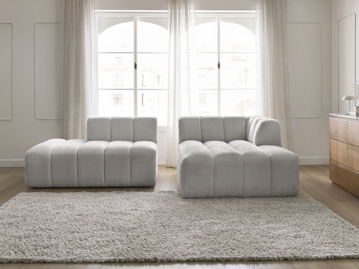 Bobochic Annecy Ecksofa Bouclé-Stoff Hellgrau Ecke rechts