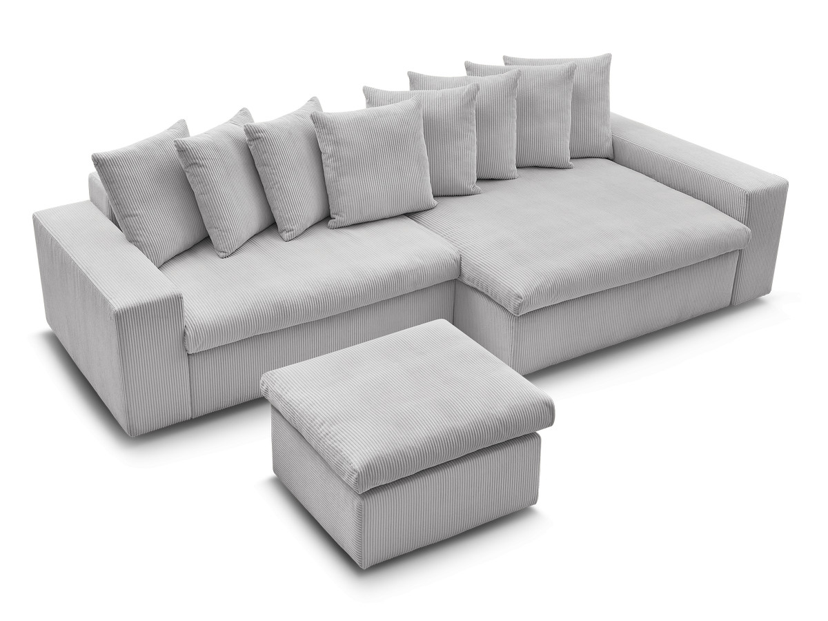 Bobochic Enore Ecksofa mit Pouf Cordsamt Hellgrau Ecke rechts