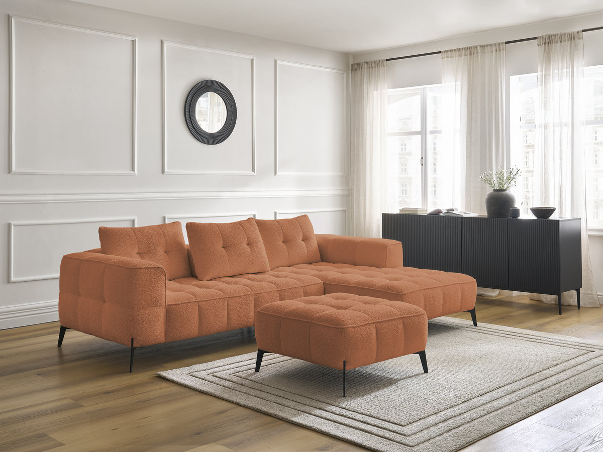 Bobochic Anis Ecksofa mit Pouf Bouclé-Stoff Orange Ecke links