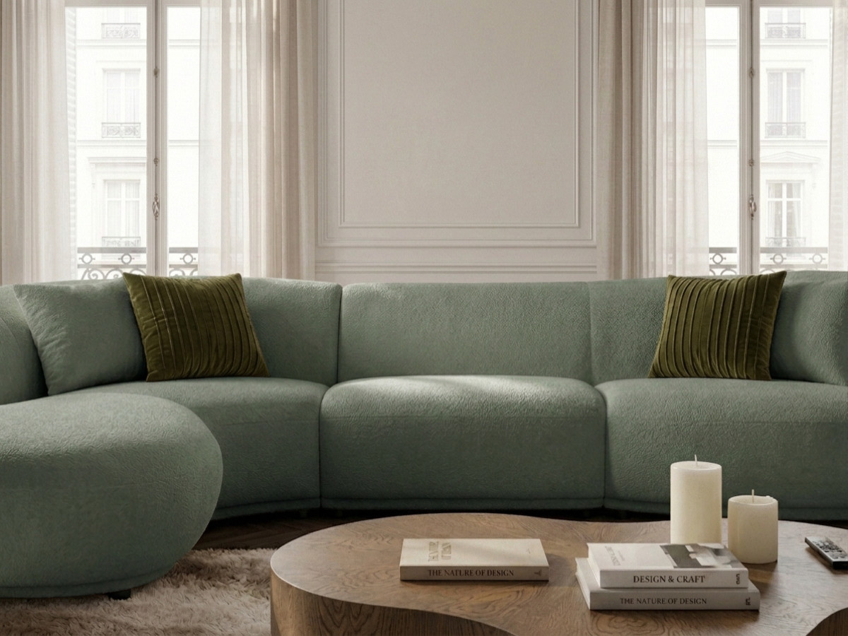 Bobochic Nora Ecksofa Chenille Grün Ecke links