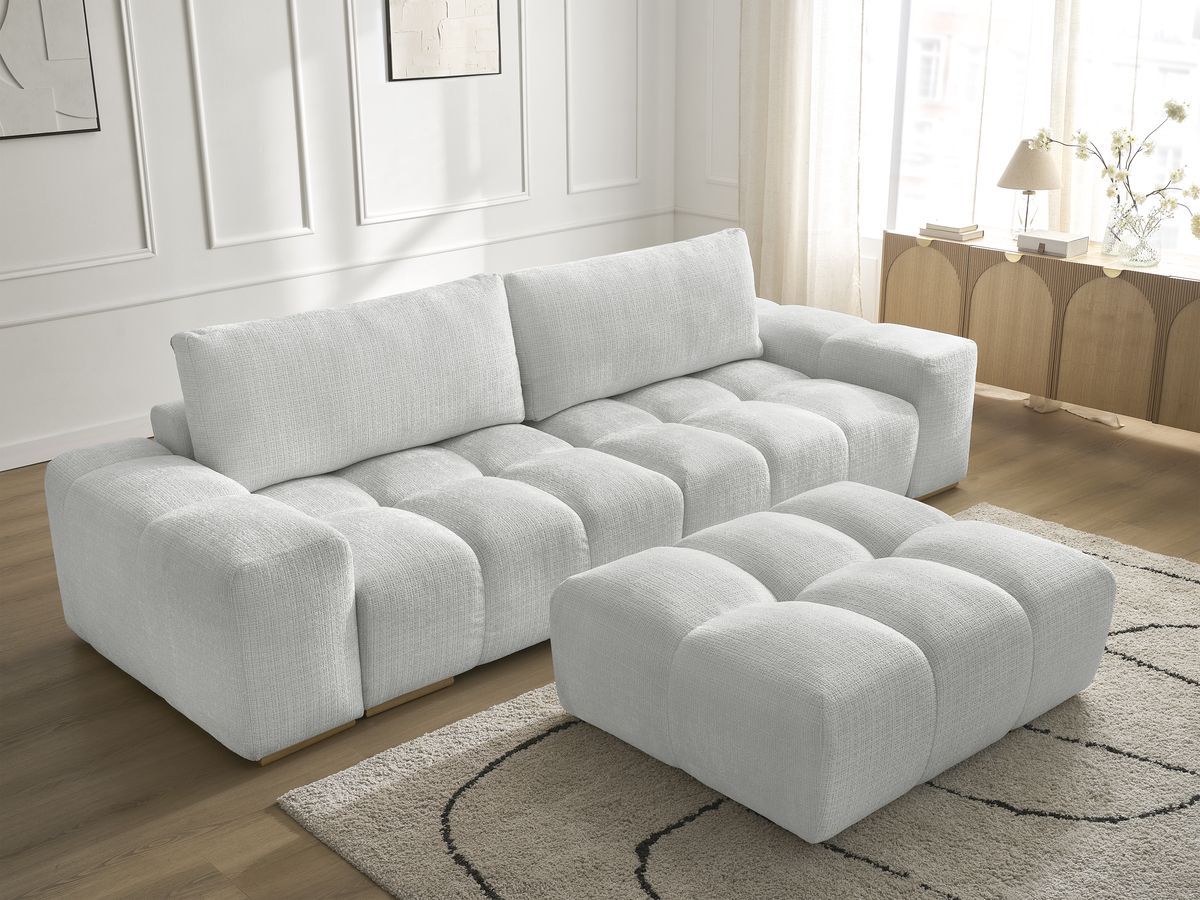 Bobochic Anakin Sofa 3-Sitzer mit Pouf, 2 Kissen Strukturstoff Hellgrau