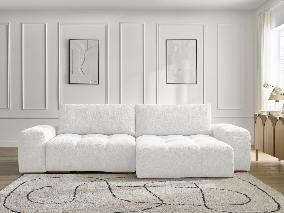 Bobochic Anakin Ecksofa, 2 Kissen Bouclé-Stoff Weiß