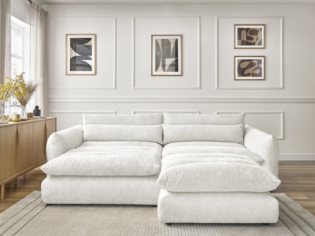 Bobochic Neil Ecksofa mit Pouf Strukturstoff Weiß Ecke links