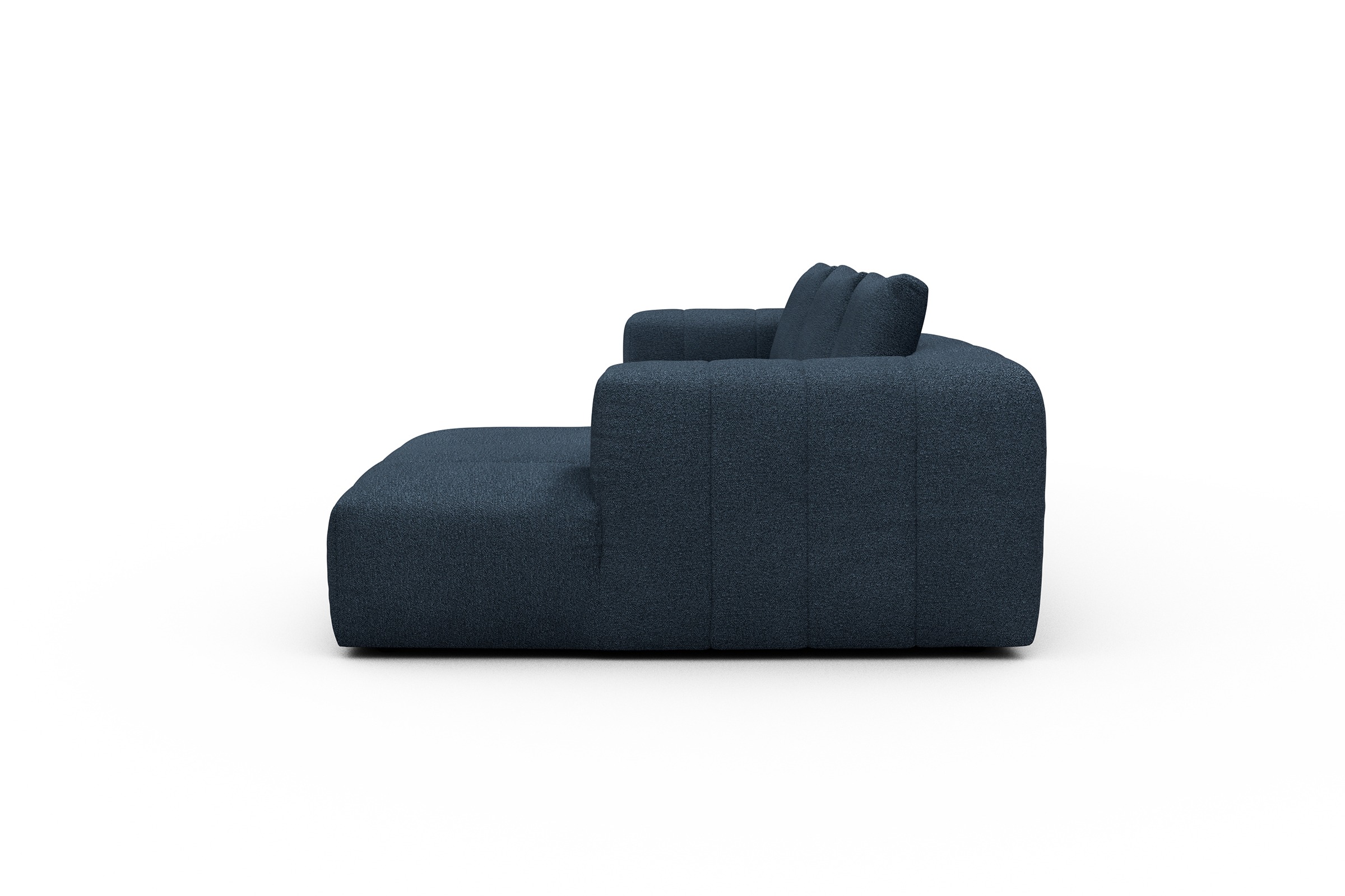 Ecksofa Hugo 2,5-Sitzer Armlehne links mit Chaiselongue Boucle-Blue