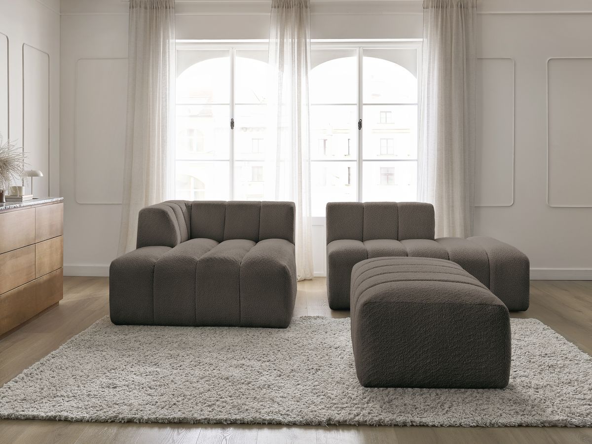 Bobochic Annecy Ecksofa mit Pouf Bouclé-Stoff Braun Ecke links