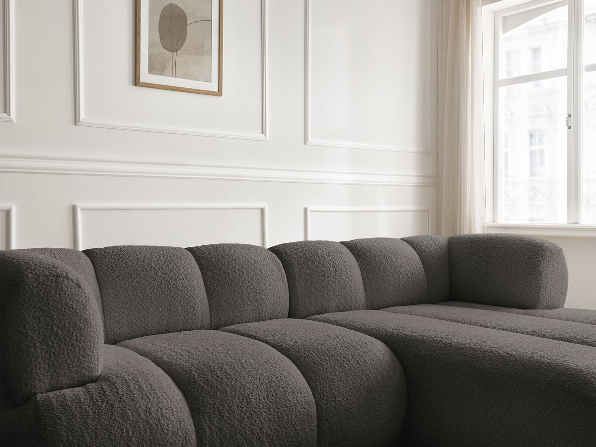 Bobochic Pamira Ecksofa mit Pouf Bouclé-Stoff Braun Ecke rechts