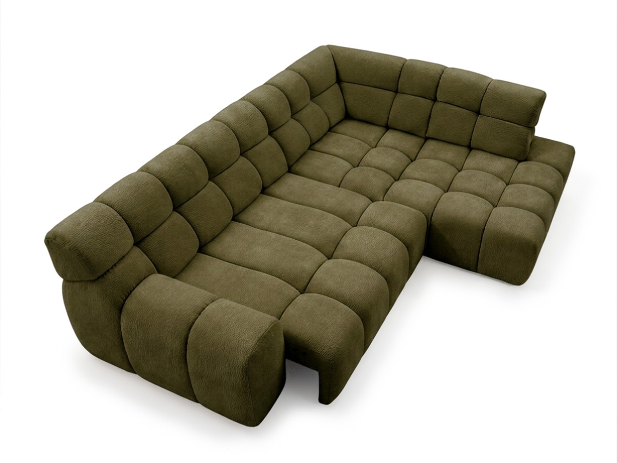 Bobochic Andre Ecksofa mit Schlaffunktion Chenille Grün Ecke rechts