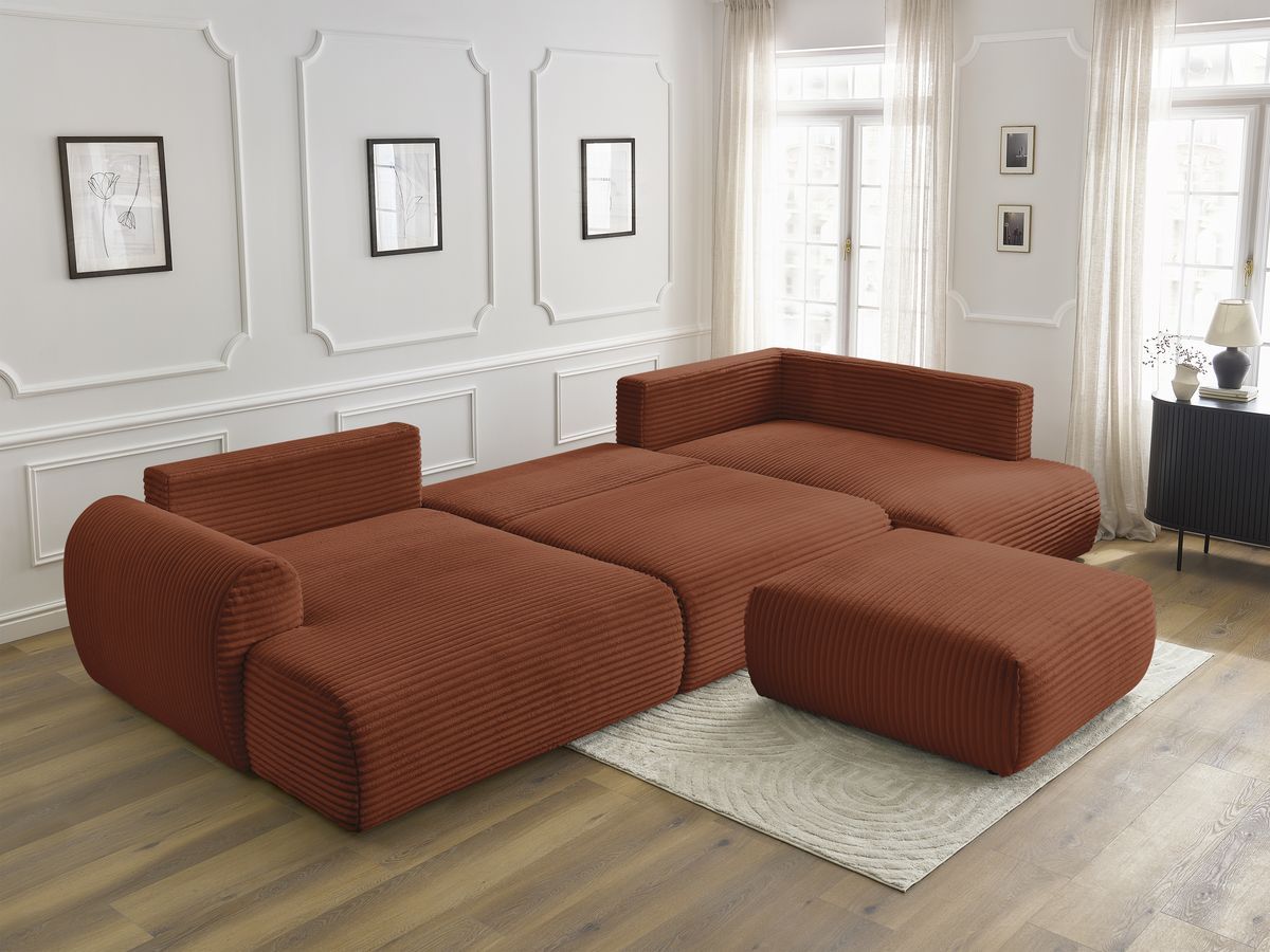 Bobochic Lucien Wohnlandschaft mit Pouf Breitcord weich Orange Ecke links