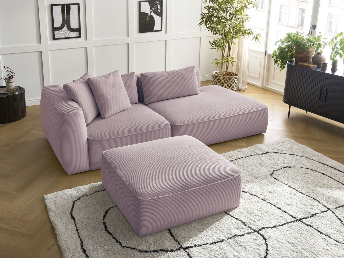 Bobochic Leopold Sofa 4-Sitzer mit Pouf Cordsamt Violett Armlehne links