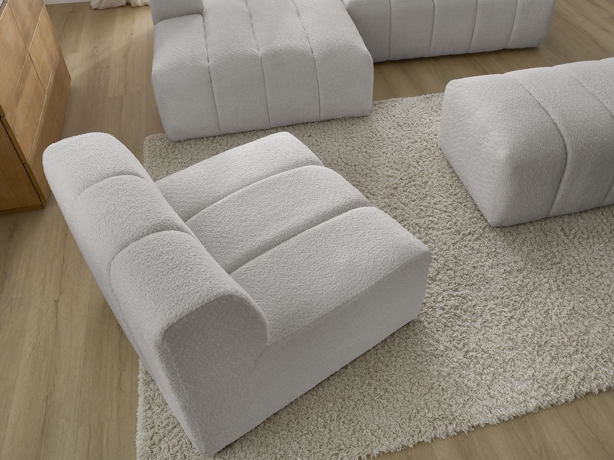 Bobochic Annecy Ecksofa mit Sofamodul und Pouf Bouclé-Stoff Hellgrau Ecke links