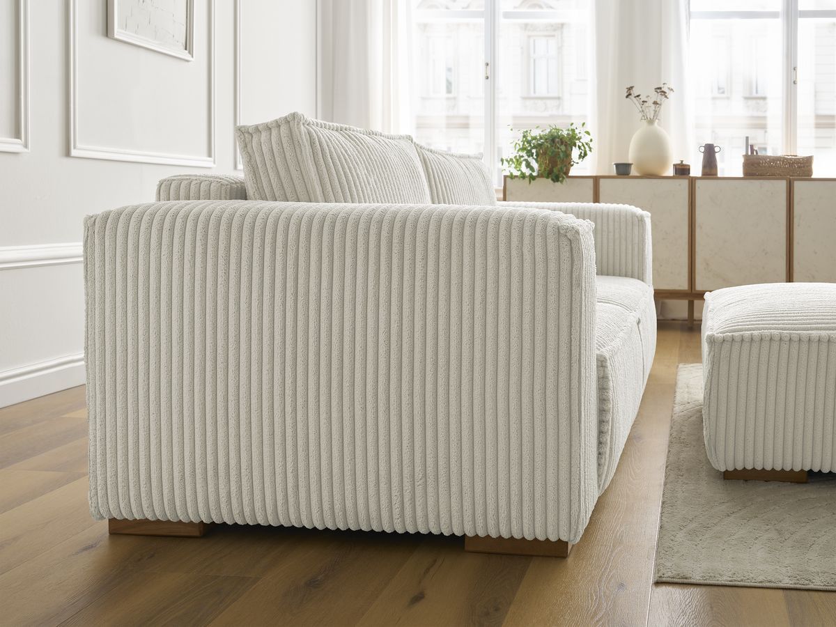 Bobochic Chelsea Sofa 3-Sitzer mit Pouf Breitcord weich Beige