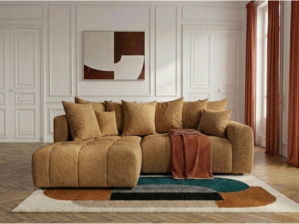 Bobochic Roxelane Ecksofa mit Schlaffunktion und Bettkasten Bouclé-Stoff Gelb Ecke links