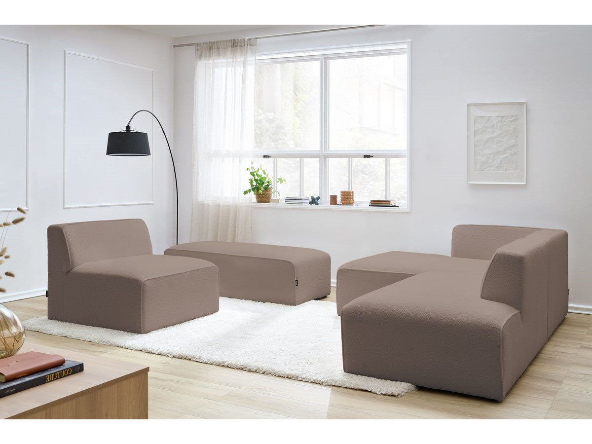 Bobochic Megeve Ecksofa mit Pouf Bouclé-Stoff Braun Ecke links