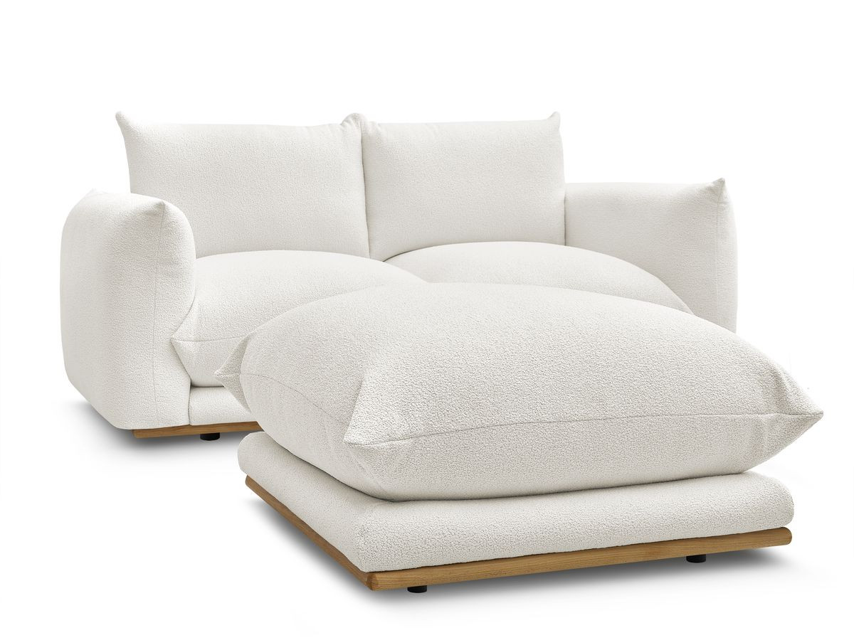 Bobochic Ernest Sofa 3-Sitzer mit Pouf 193 × 106 cm Bouclé-Stoff Weiß