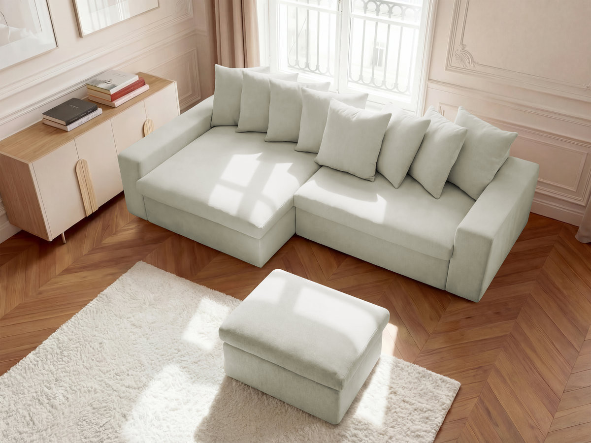 Bobochic Enore Ecksofa mit Pouf Stoff Beige Ecke links