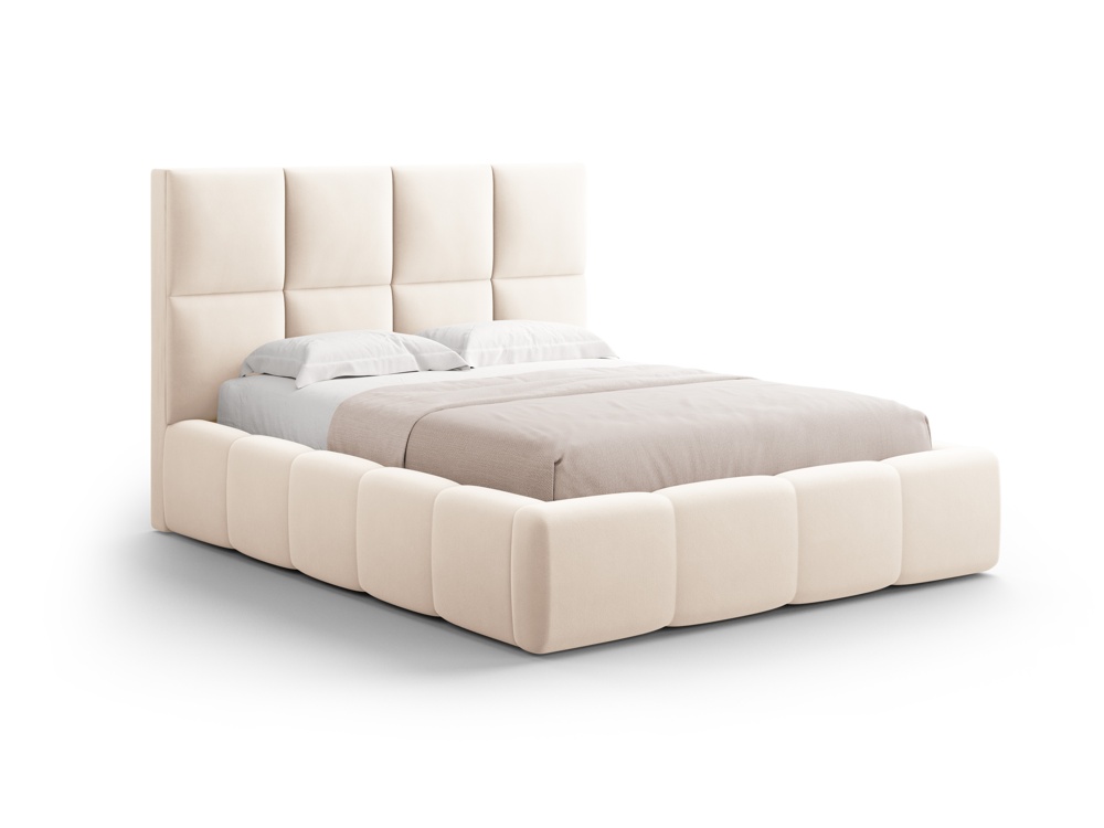 Cosmopolitan Design Stauraumbett mit Kopfteil Livigno 180x200 Samt Bluvel Helles Beige