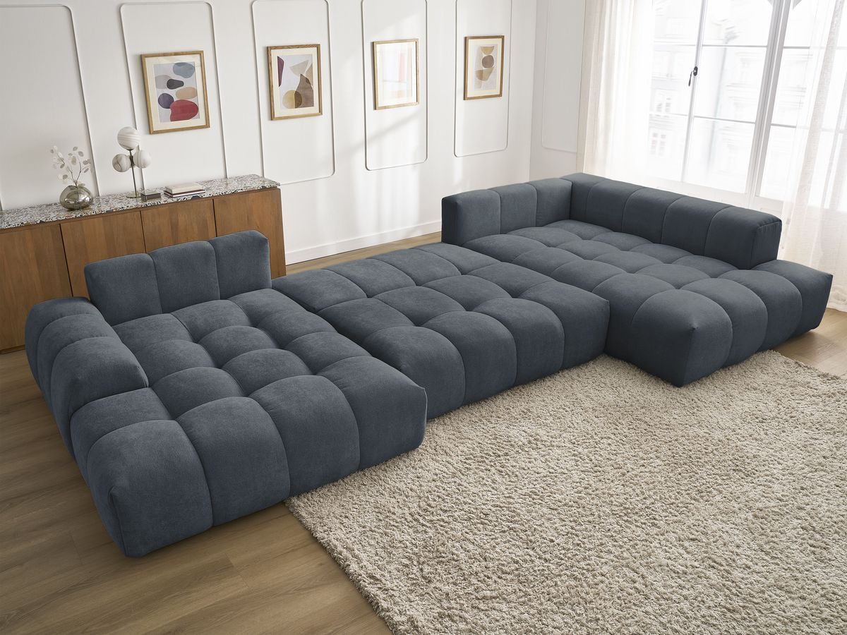 Bobochic Everest Wohnlandschaft, 14 Kissen Strukturstoff Dunkelblau Ecke links