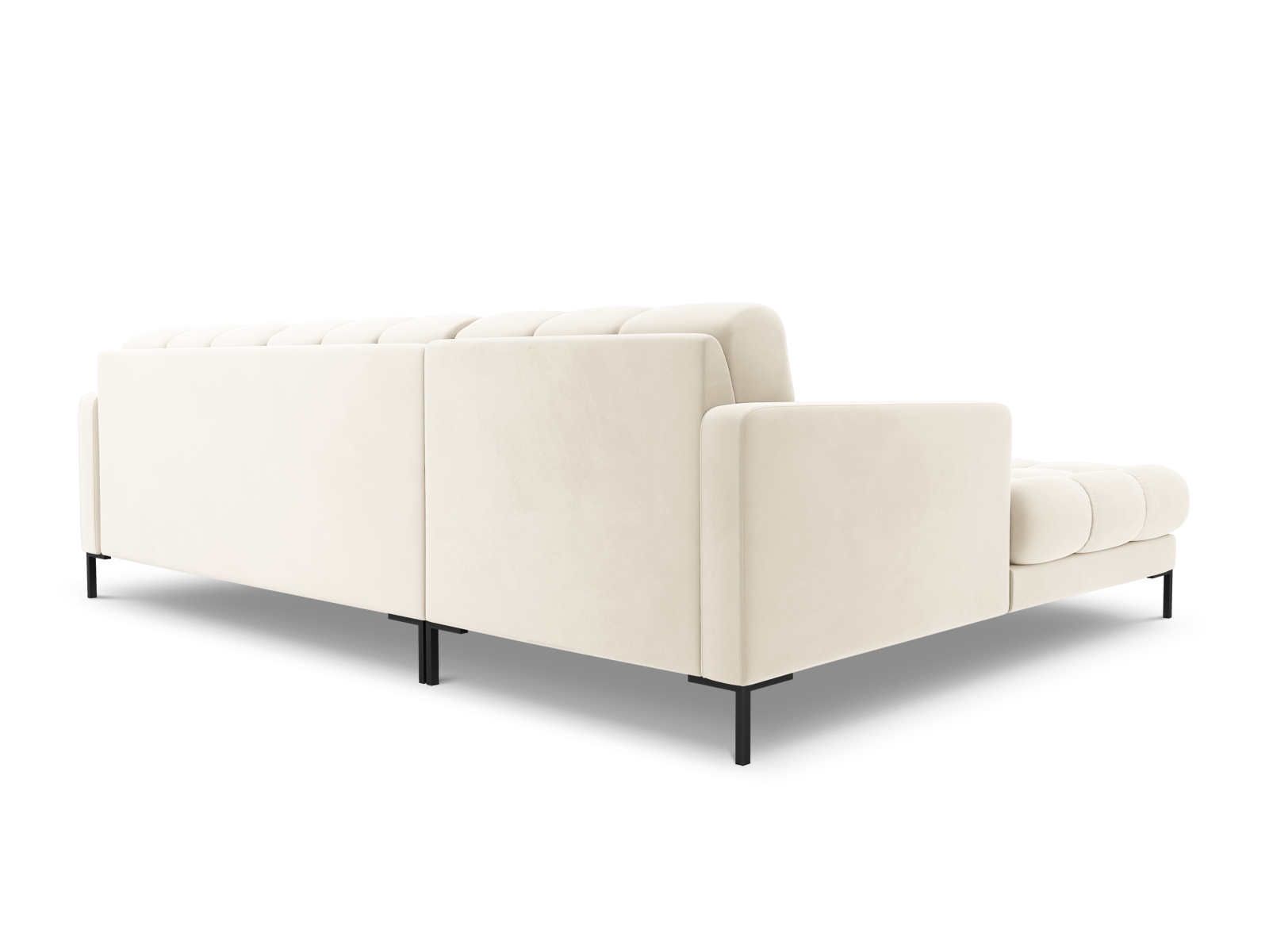 Cosmopolitan Design Ecksofa Bali 5-Sitzer Samt Bluvel Helles Beige Links Beine Schwarzes Metall