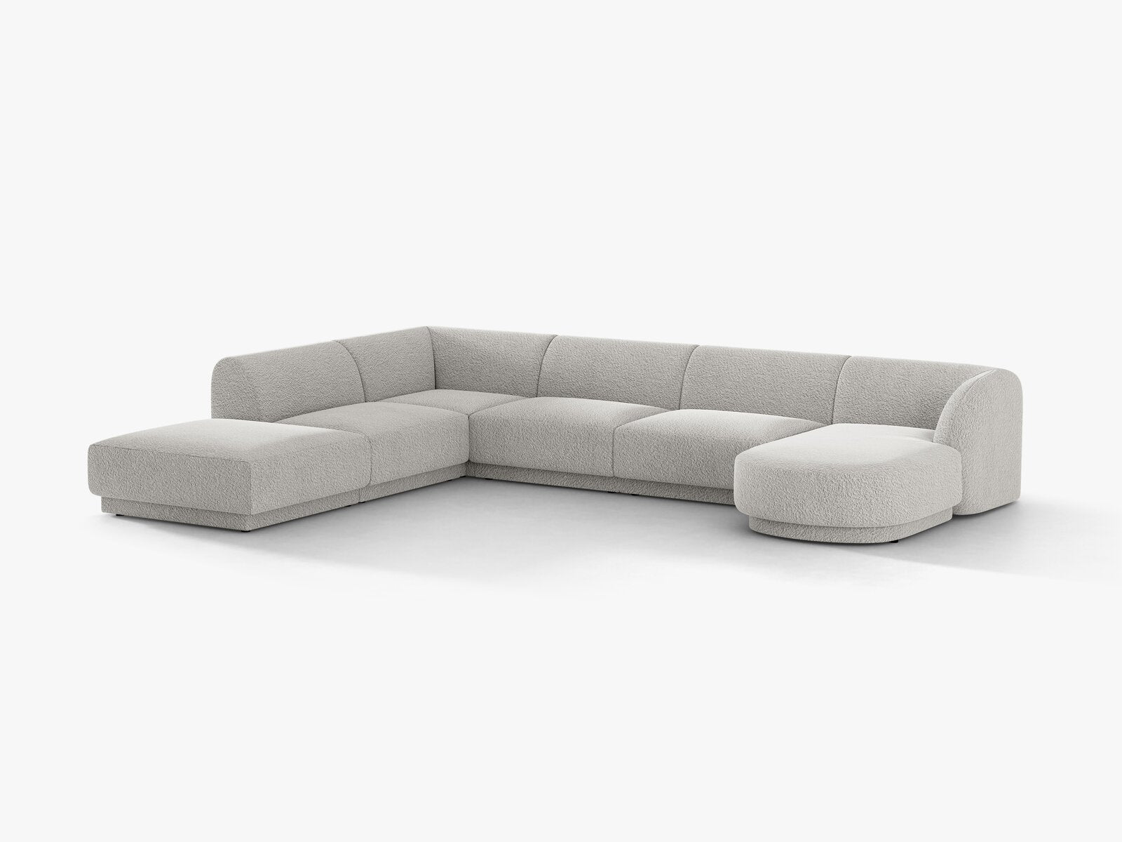 Micadoni Panorama-Ecksofa Miley 6-Sitzer Links Boucle Baloo Hellgrau