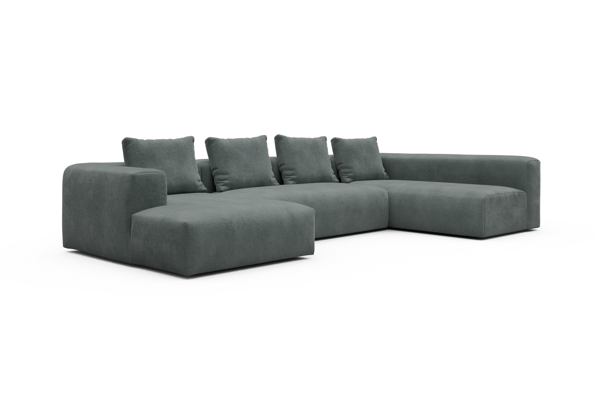 Wohnlandschaft Fred Chaiselongue links mit 2-Sitzer und lange Armlehne rechts Smooth-Silver-Grey