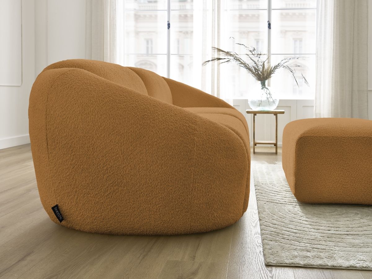 Bobochic Tina Sofa 4-Sitzer mit Pouf Bouclé-Stoff Gelb