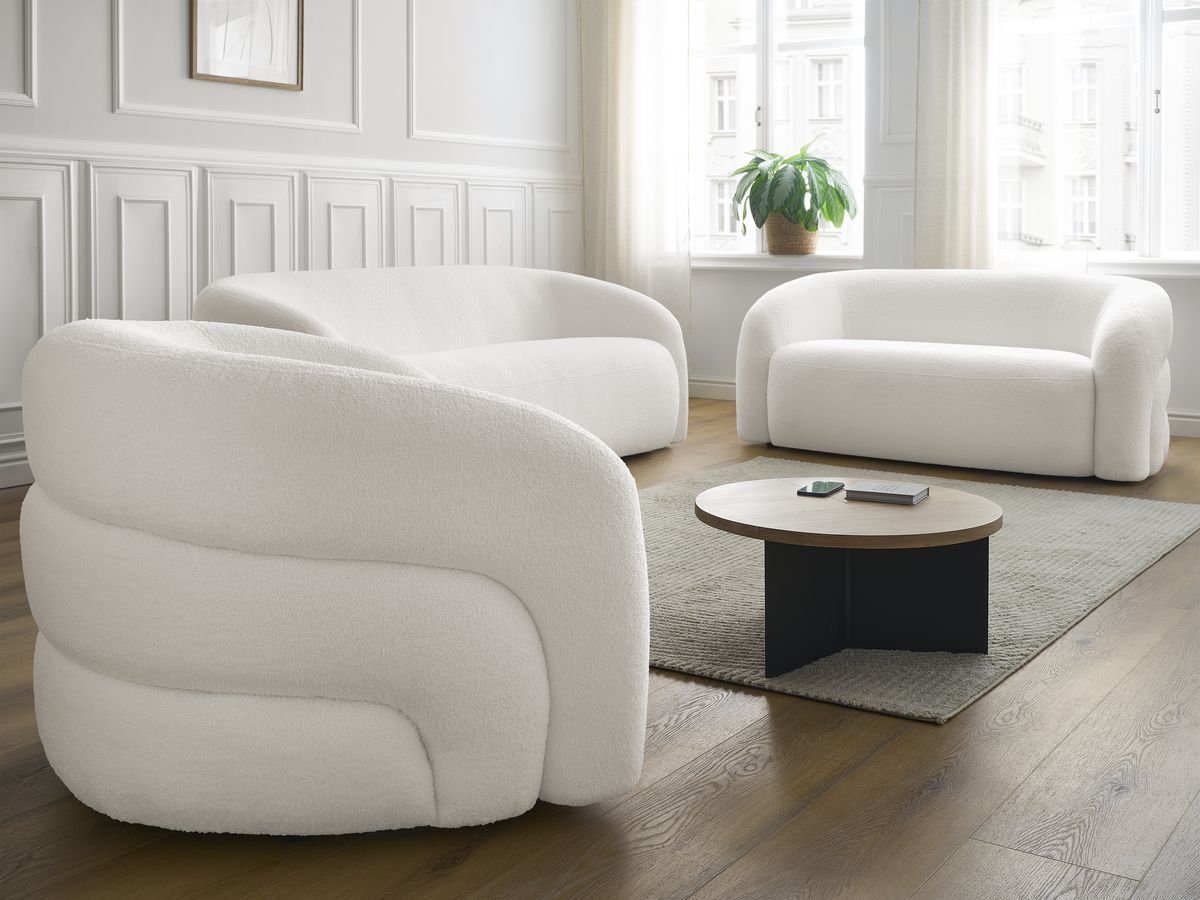 Bobochic Elina Sofa 6-Sitzer Bouclé-Stoff Weiß