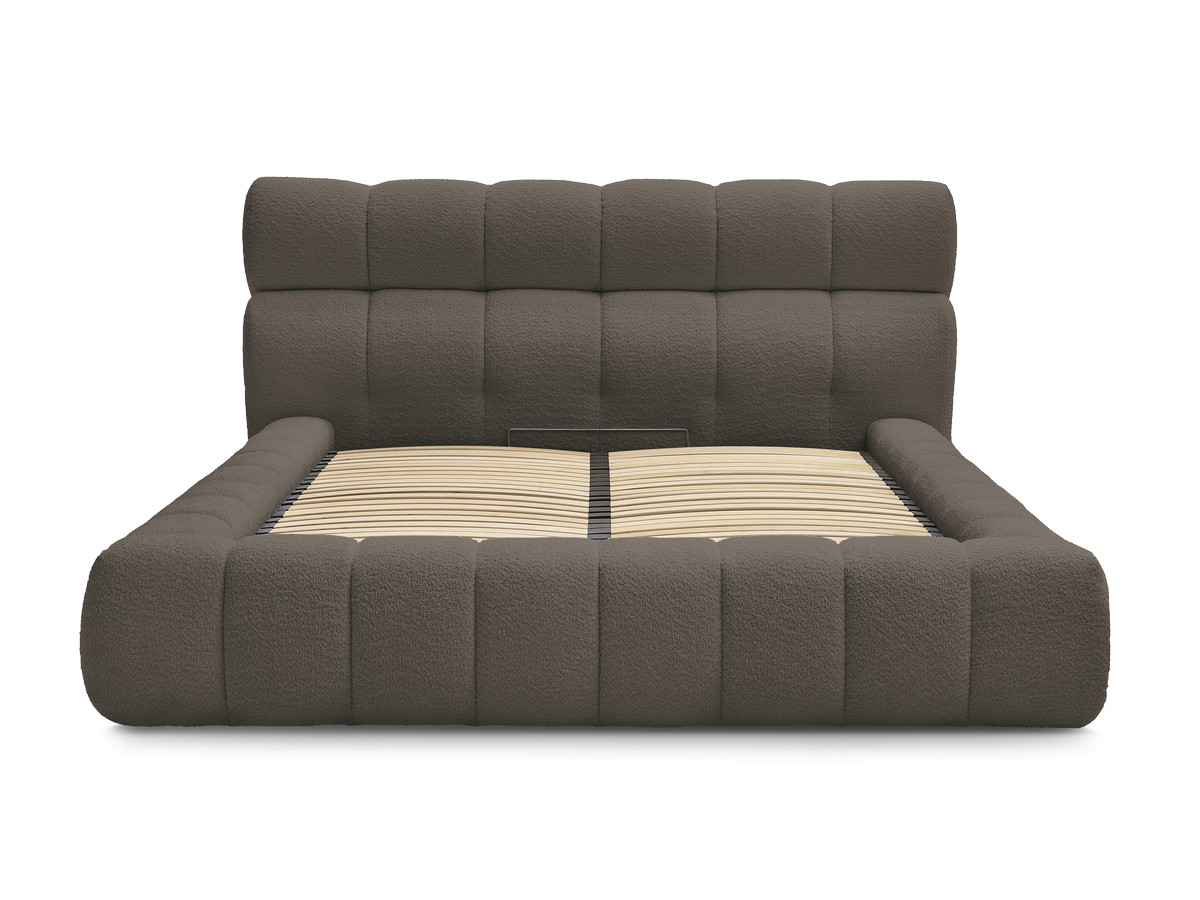 Bobochic Mont-blanc Polsterbett mit Bettkasten Bouclé-Stoff Braun, Liegefläche 180 × 200 cm