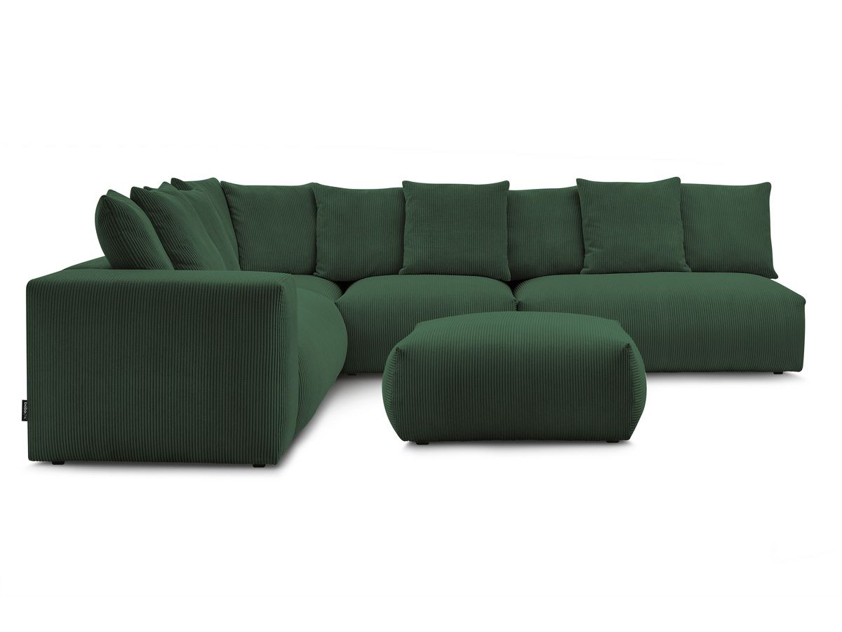 Bobochic Voltaire Ecksofa mit Pouf 322 × 268 cm Cordsamt Grün Ecke links