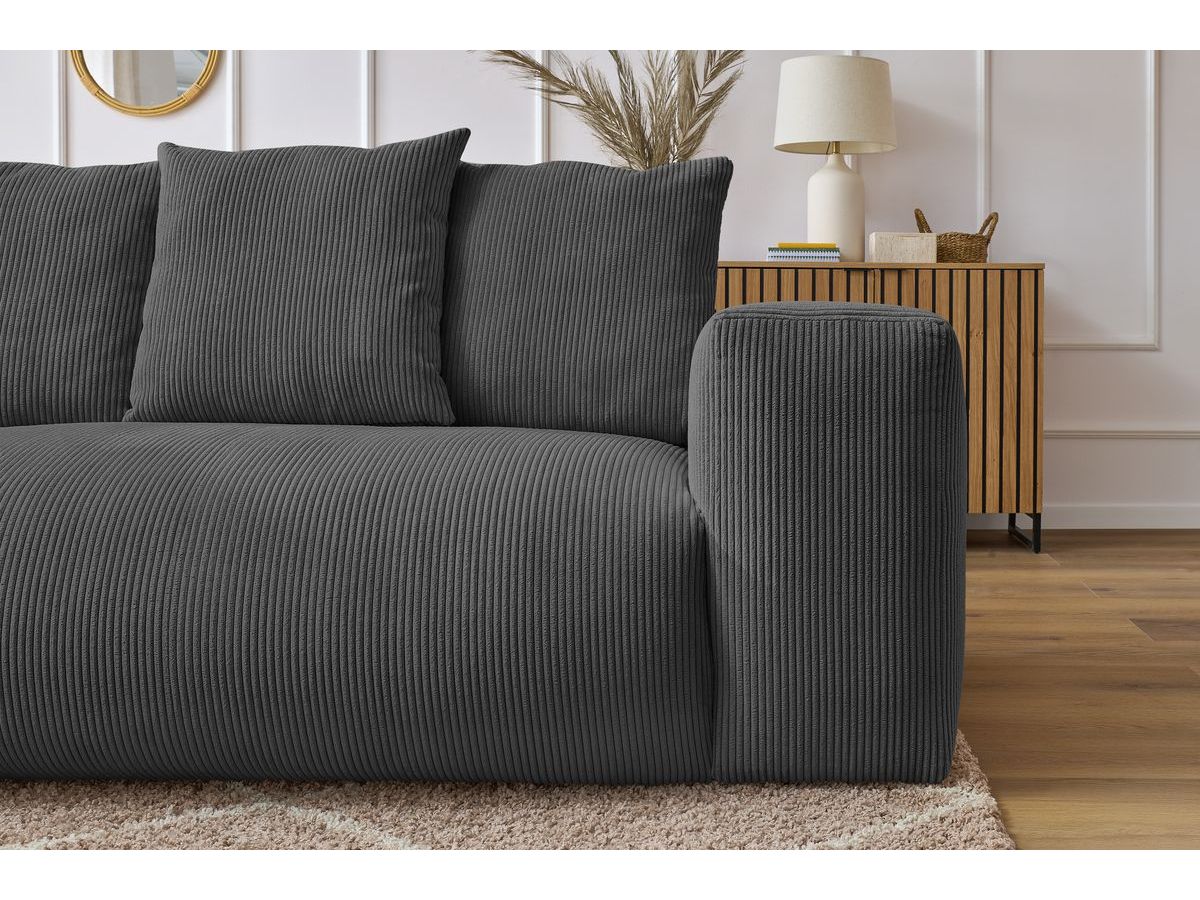 Bobochic Voltaire Ecksofa mit Pouf 268 × 214 cm Cordsamt Dunkelgrau Ecke links
