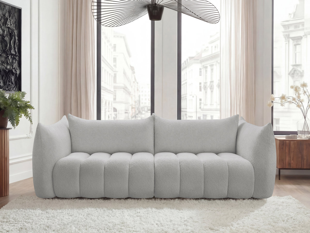 Bobochic Azra Sofa 4-Sitzer Bouclé-Stoff Hellgrau