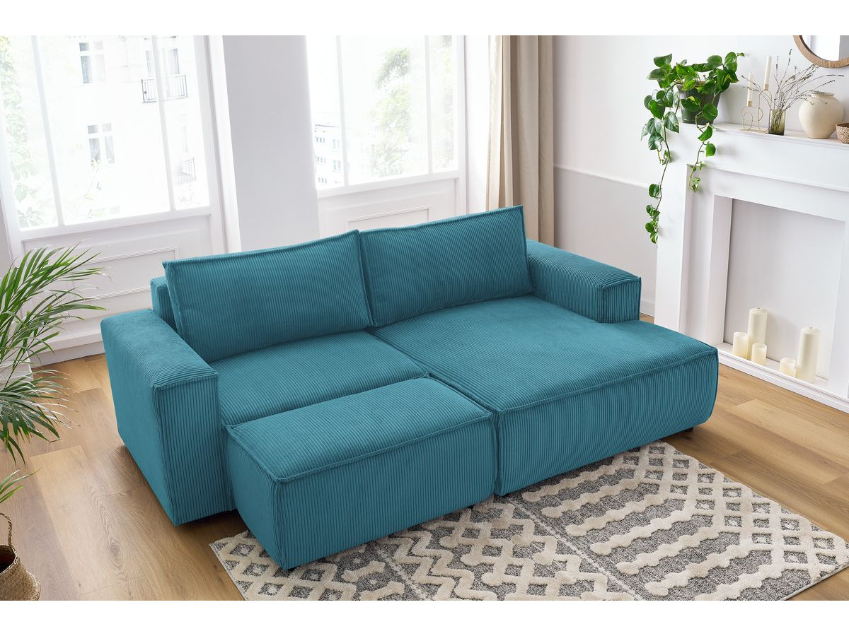Bobochic Nihad Ecksofa mit Pouf Cordsamt Dunkelblau Ecke rechts