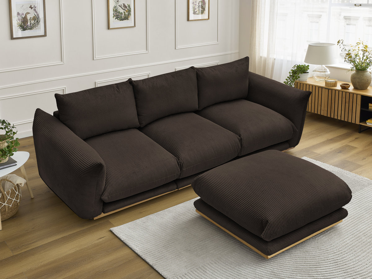 Bobochic Ernest Sofa 3-Sitzer mit Pouf 266 × 106 cm Cordsamt Braun