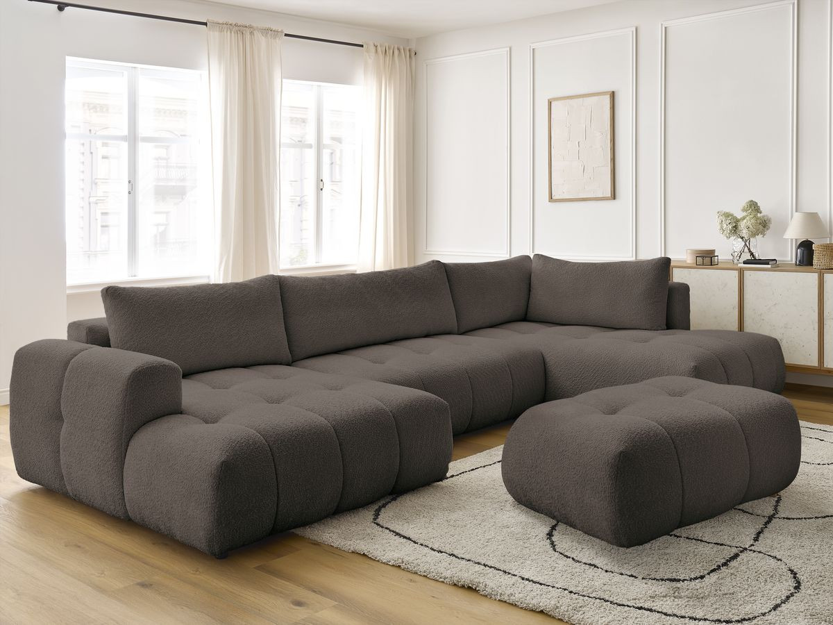Bobochic Fuji Wohnlandschaft mit Pouf Bouclé-Stoff Braun Ecke links