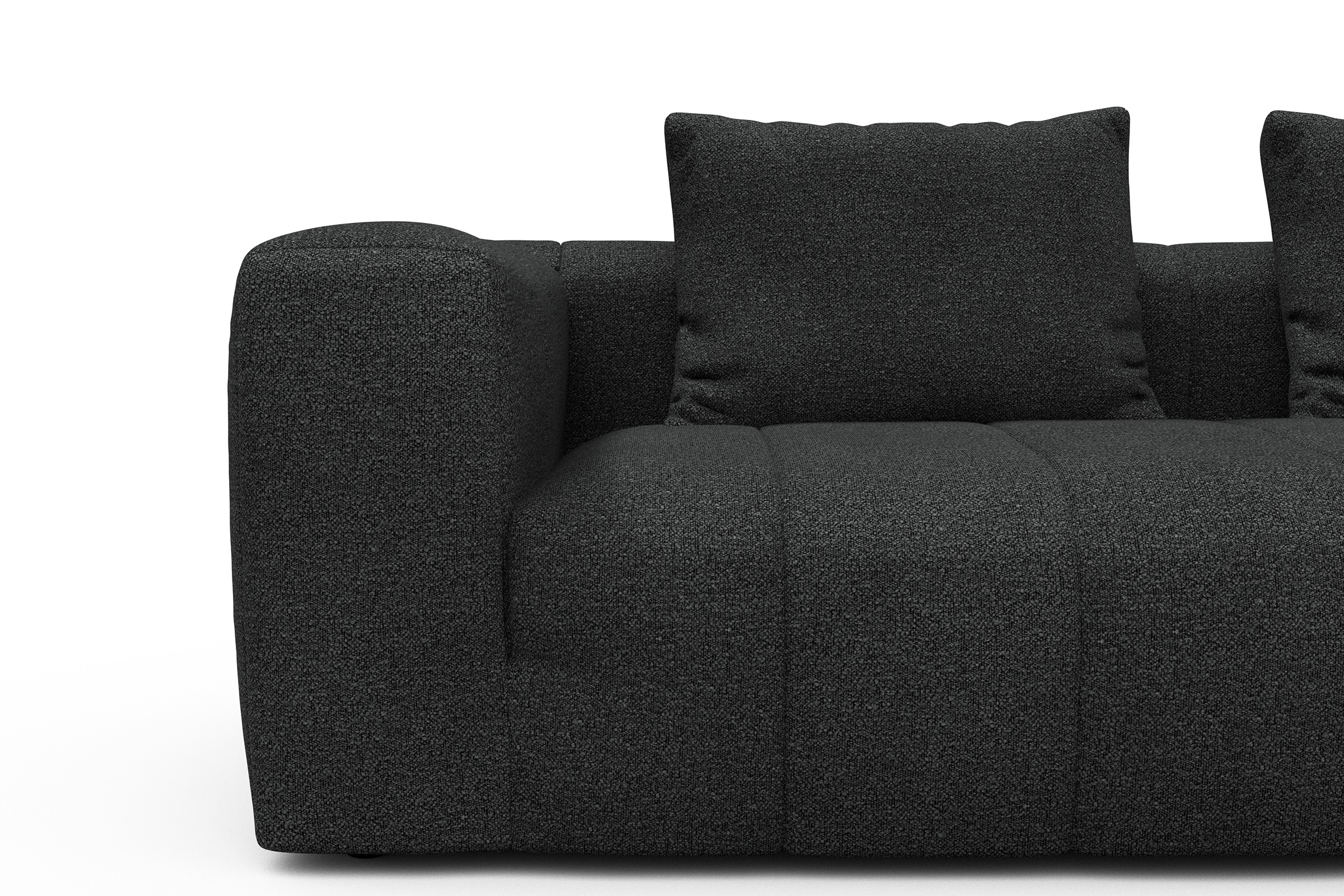 Ecksofa Hugo 2,5-Sitzer Armlehne links mit Chaiselongue Boucle-Charcoal