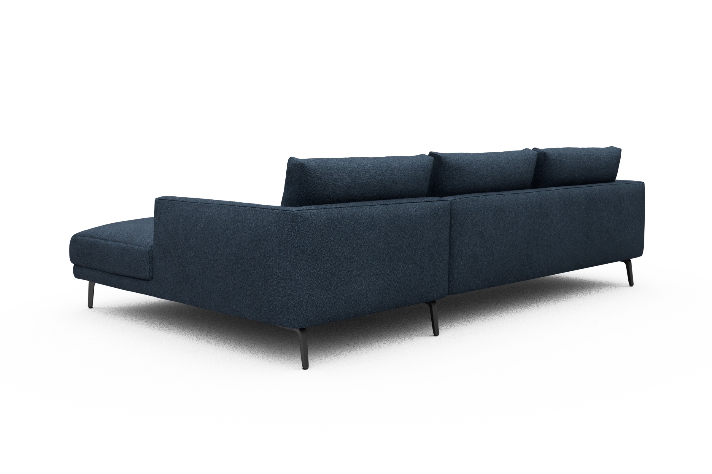 Ecksofa Karl Chaiselongue rechts mit 2,5-Sitzer Boucle-Blue