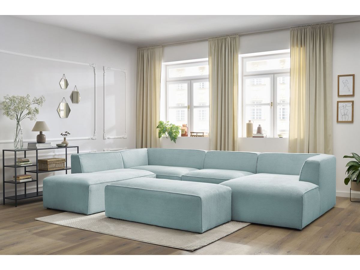 Bobochic Megeve Wohnlandschaft mit Pouf Cordsamt Hellblau Ecke rechts
