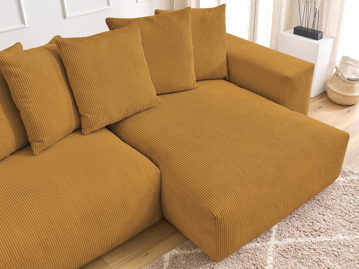 Bobochic Voltaire Ecksofa mit Schlaffunktion und Bettkasten Cordsamt Gelb