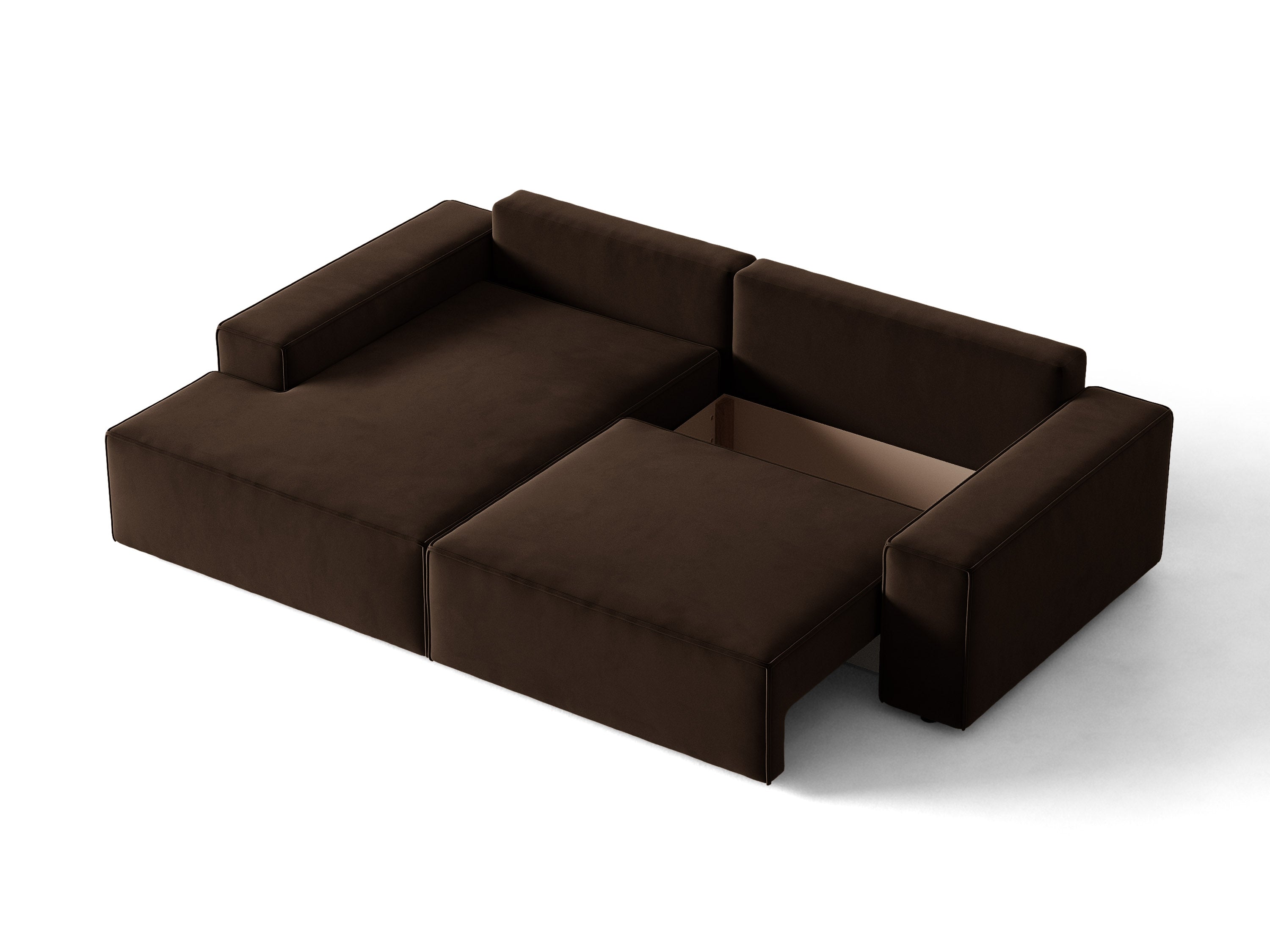 Micadoni Schlaf-Ecksofa Jodie 3-Sitzer Samt Bluvel Dunkelbraun Links