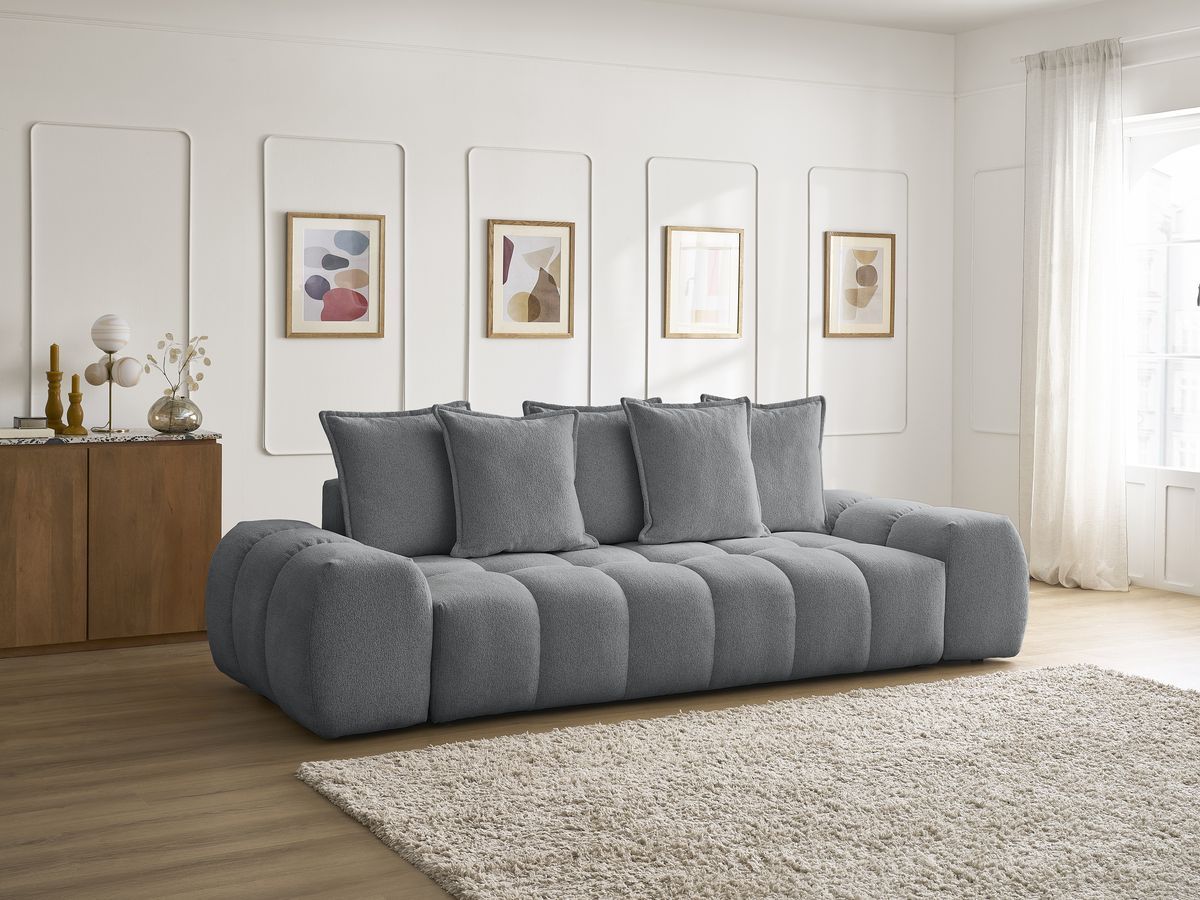 Bobochic Everest Sofa 3-Sitzer, 5 Kissen Melange-Stoff Dunkelgrau