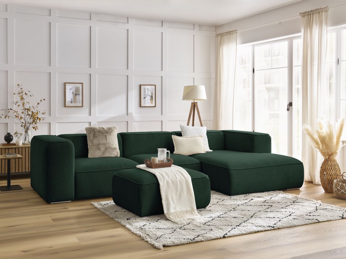 Bobochic Zephyr Ecksofa mit Pouf 349 × 165 cm Strukturstoff Grün Ecke rechts