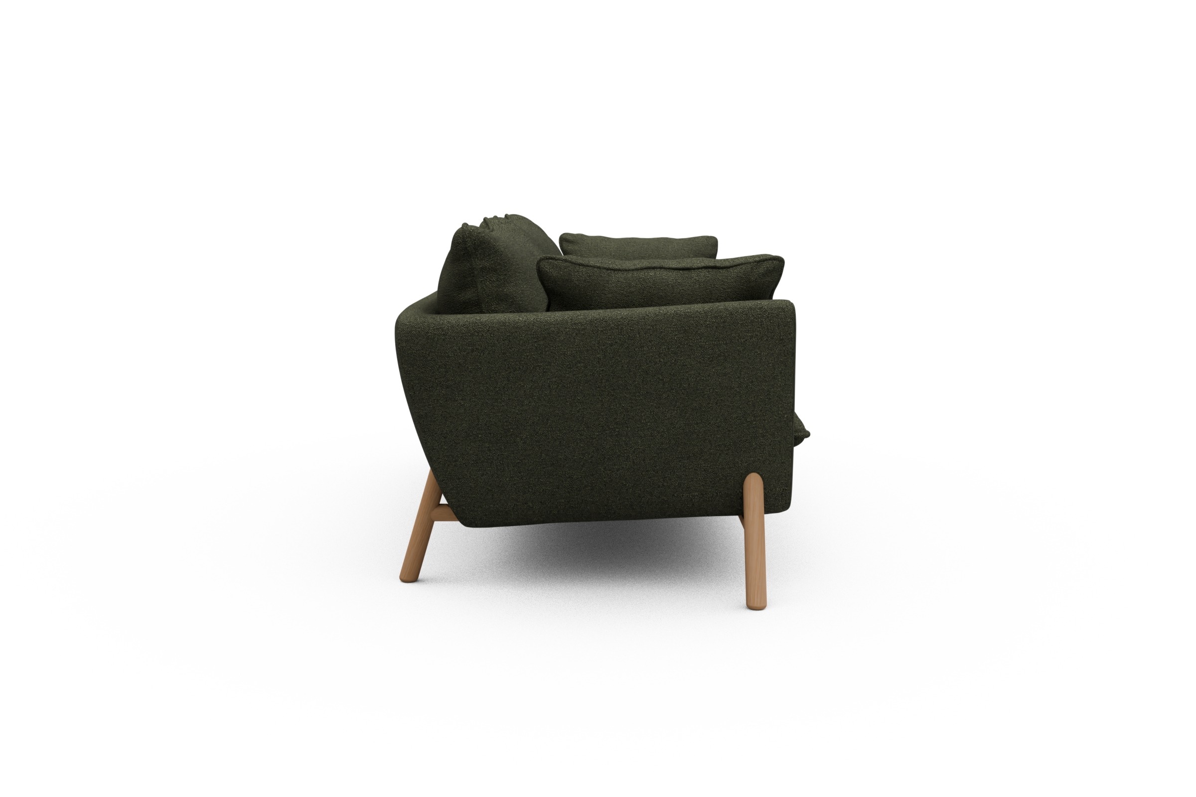 Sofa Emil PREMIUM 3-Sitzer Beinfarbe Eiche Natur Boucle-Forest-Green