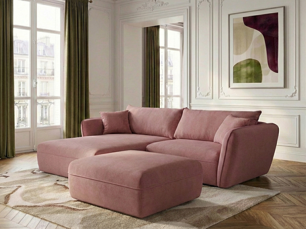 Bobochic Luigi Ecksofa mit Pouf Strukturstoff Rosa Ecke links