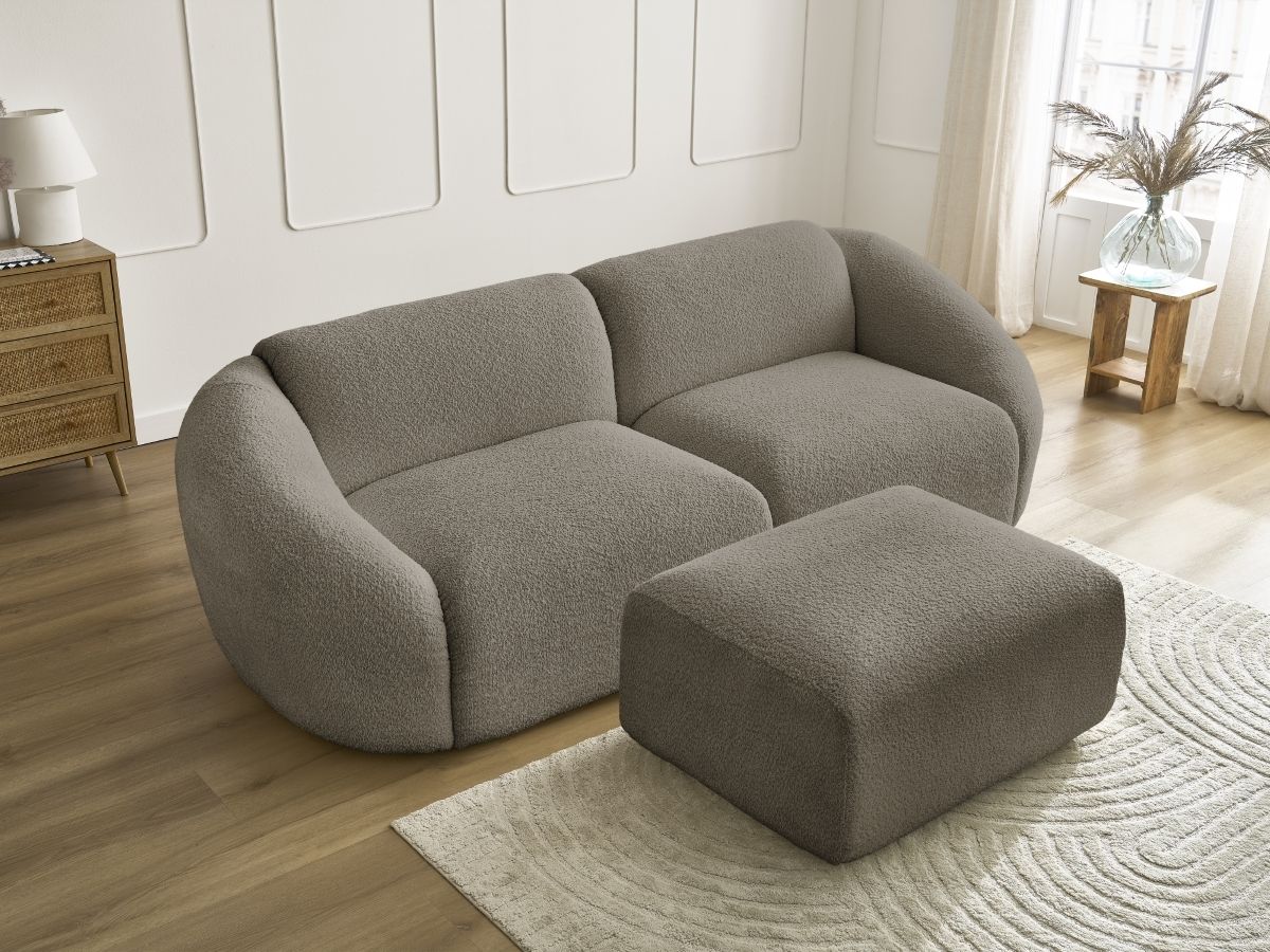 Bobochic Tina Sofa 4-Sitzer mit Pouf Bouclé-Stoff Taupe