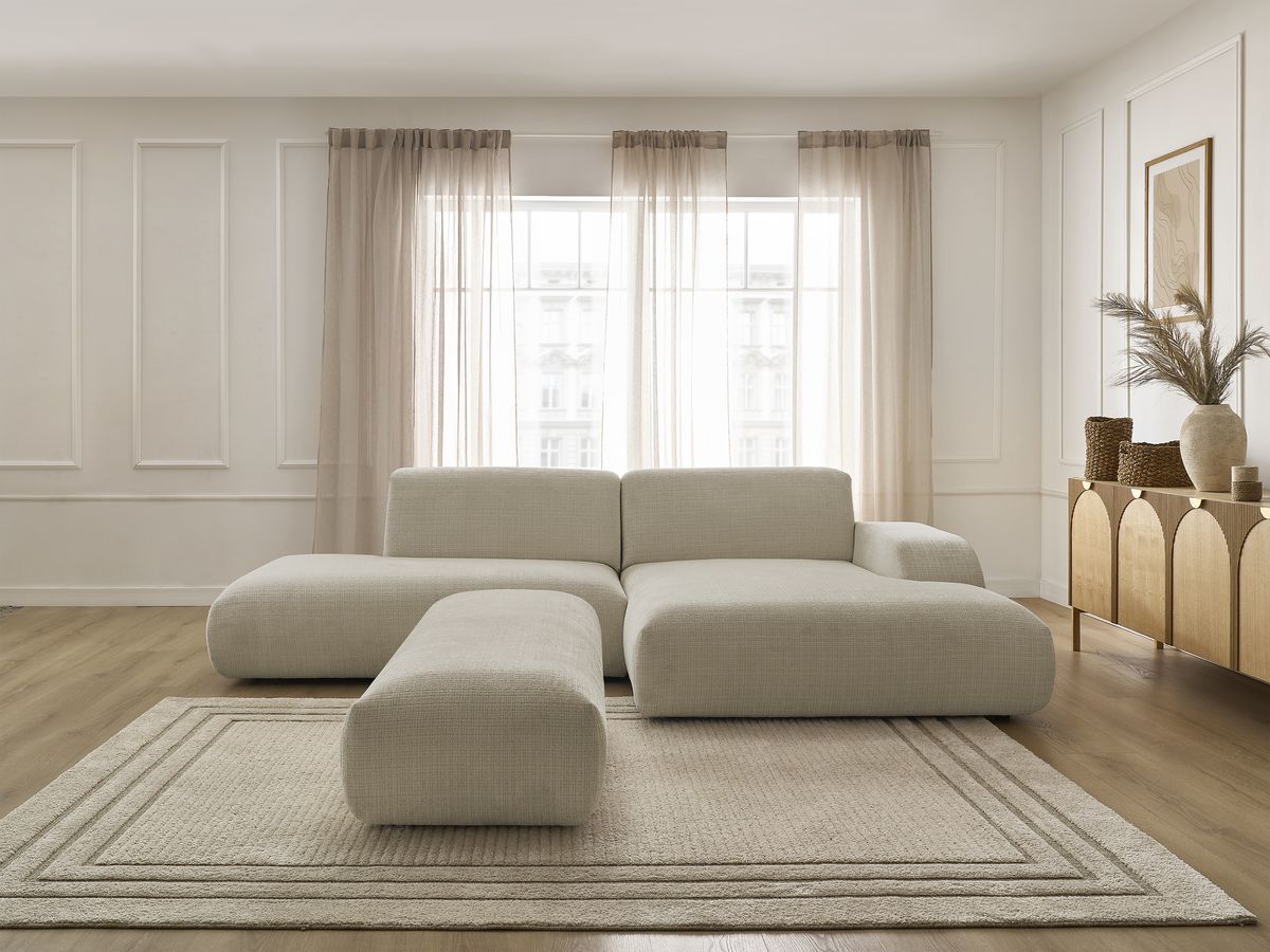 Bobochic Sirius Ecksofa mit Pouf 300 × 170 cm Strukturstoff Beige Ecke rechts