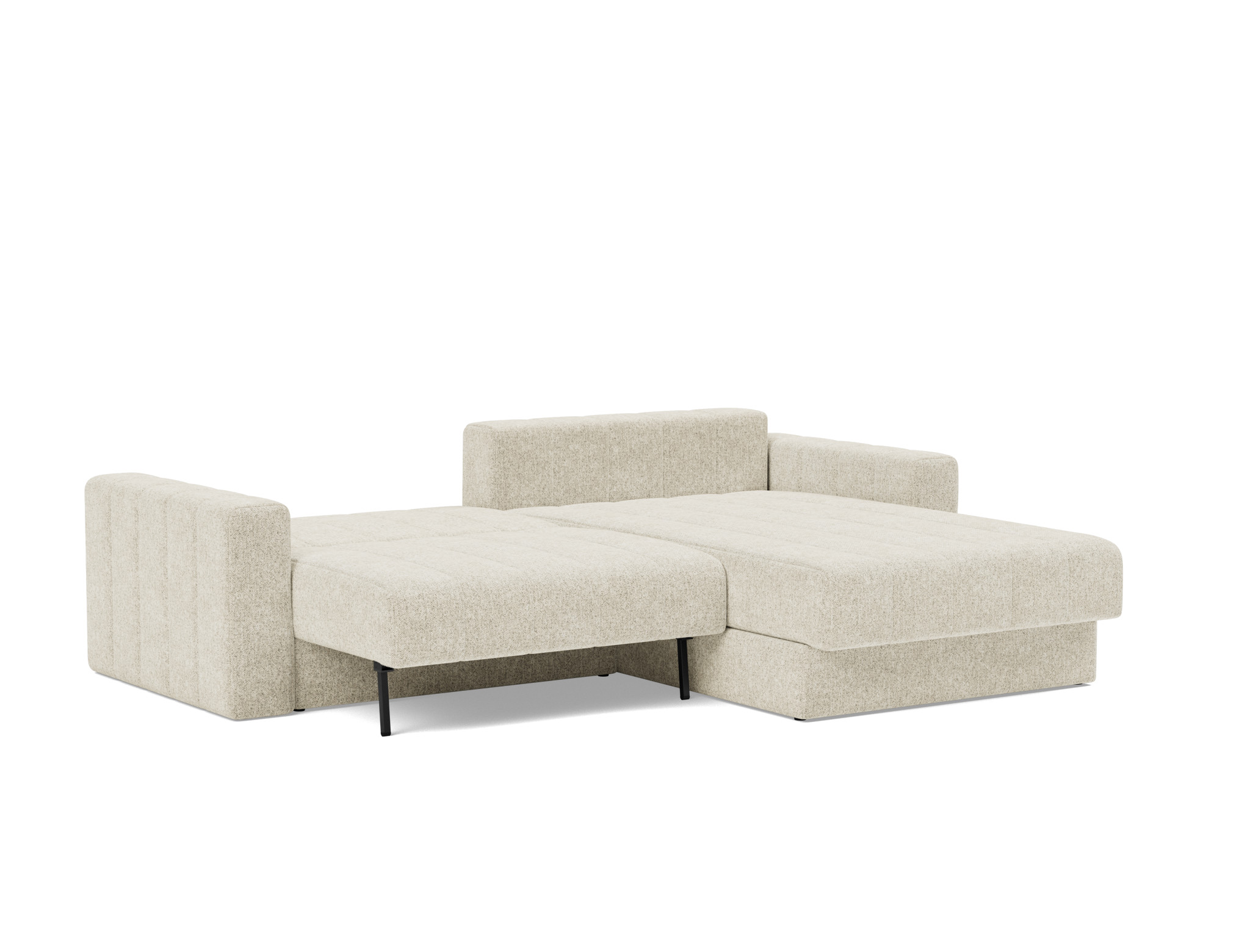 Schlafsofa Akello mit Chaiselongue und Armlehnen Strukturierter Stoff Taura 357-Off-White