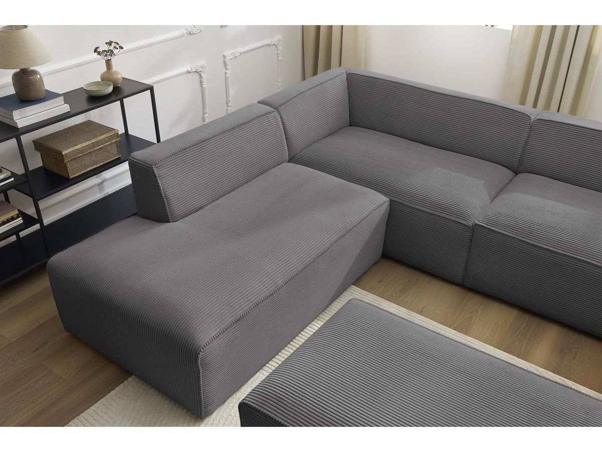 Bobochic Megeve Wohnlandschaft mit Pouf Cordsamt Dunkelgrau Ecke rechts