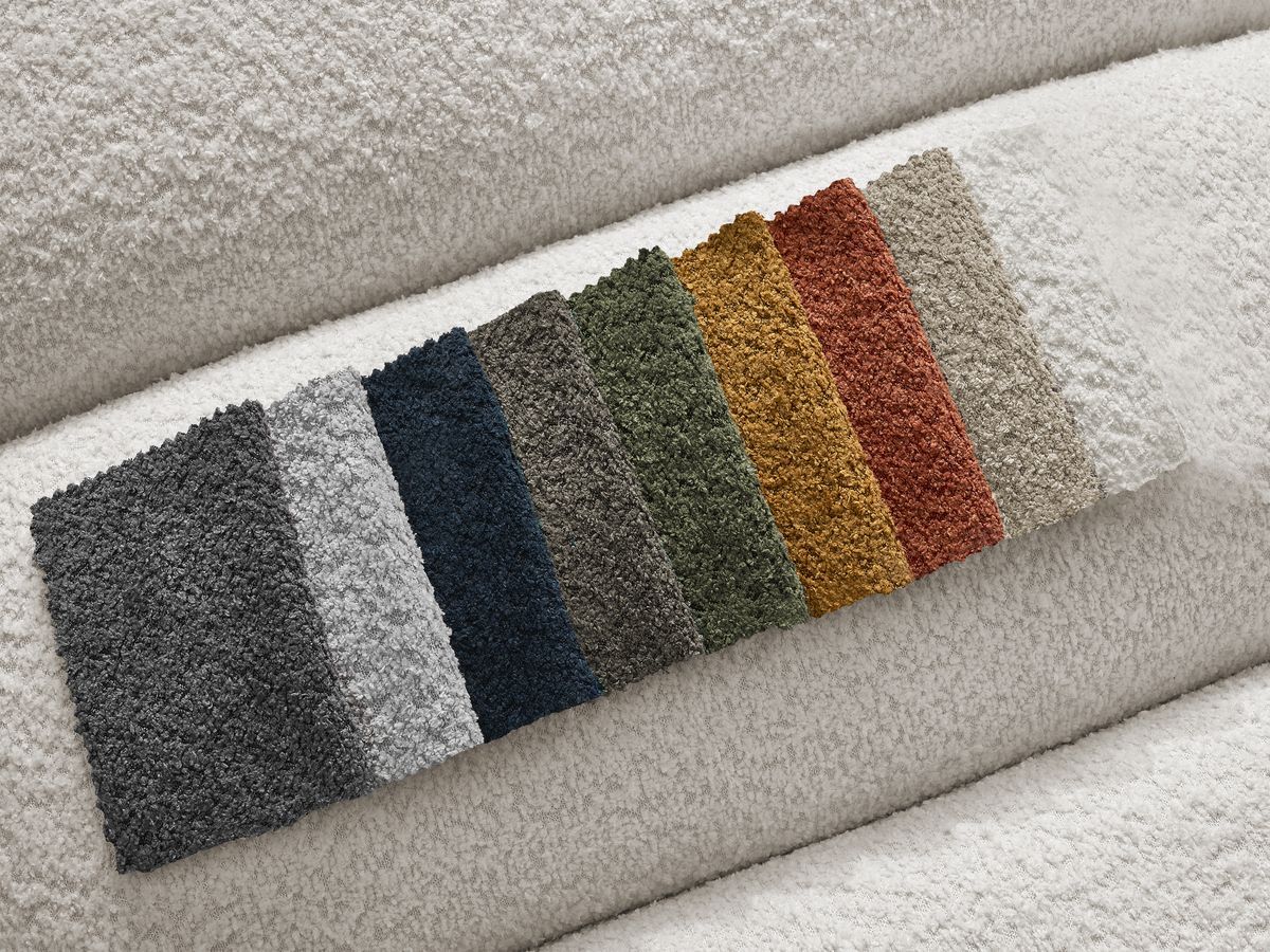 Bobochic Talia Ecksofa mit Pouf Bouclé-Stoff Weiß Ecke links