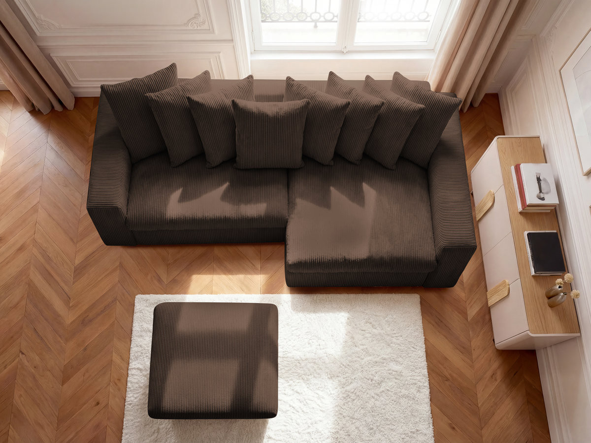 Bobochic Enore Ecksofa mit Pouf Cordsamt Braun Ecke rechts