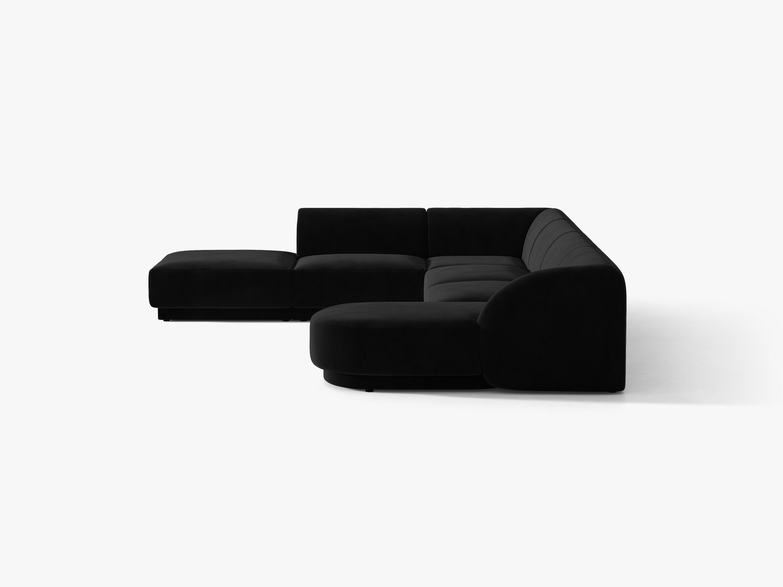 Micadoni Panorama-Ecksofa Miley 6-Sitzer Links Samt Bluvel Schwarz